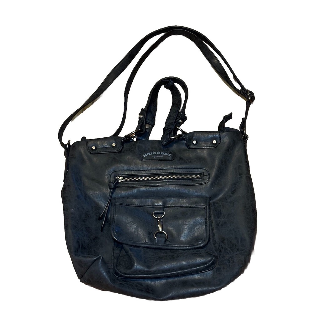 Union Bay Charcoal Vegan Leather Zipper Crossbody Satchel Handbag Purse